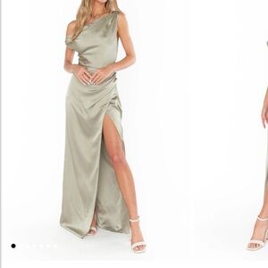 Show Me Your MuMu One-Shoulder Satin Dress in Light Green